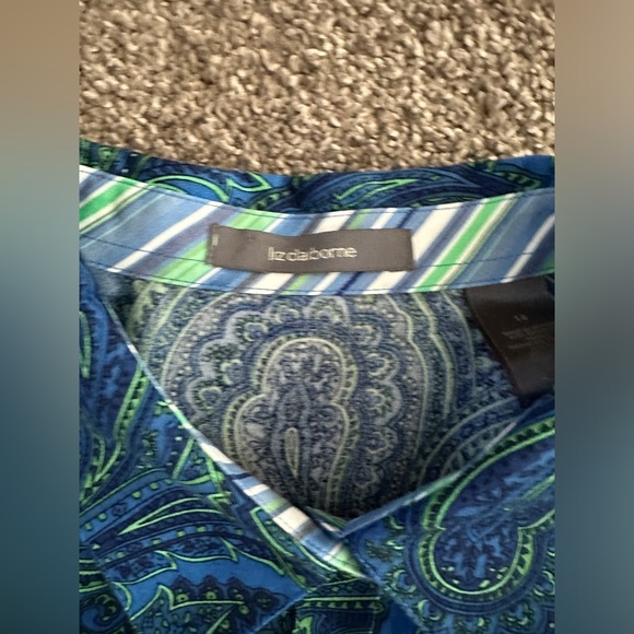 Liz Claiborne long sleeve paisley dark blue deep color pattern fun cuff pattern - Picture 8 of 13